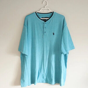 U.S. Polo Assn. Men's 3XLT Blue Stretch Button Cotton Short Sleeve Casual‎ Shirt